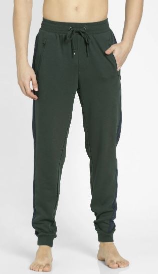 Comfortable Ribbed Waistband Athleisure Track Pant Green/Navy Blue