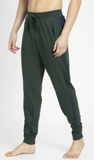 Comfortable Ribbed Waistband Athleisure Track Pant Green/Navy Blue