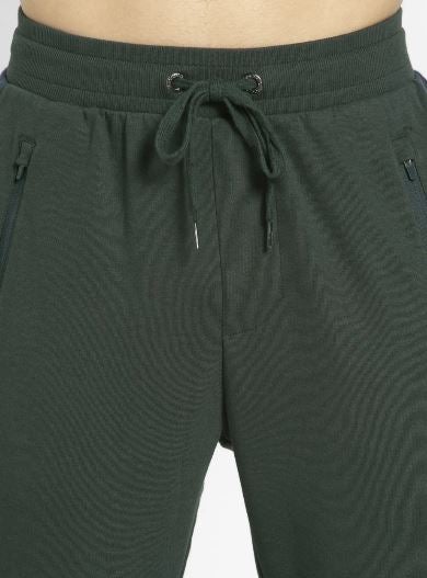 Comfortable Ribbed Waistband Athleisure Track Pant Green/Navy Blue