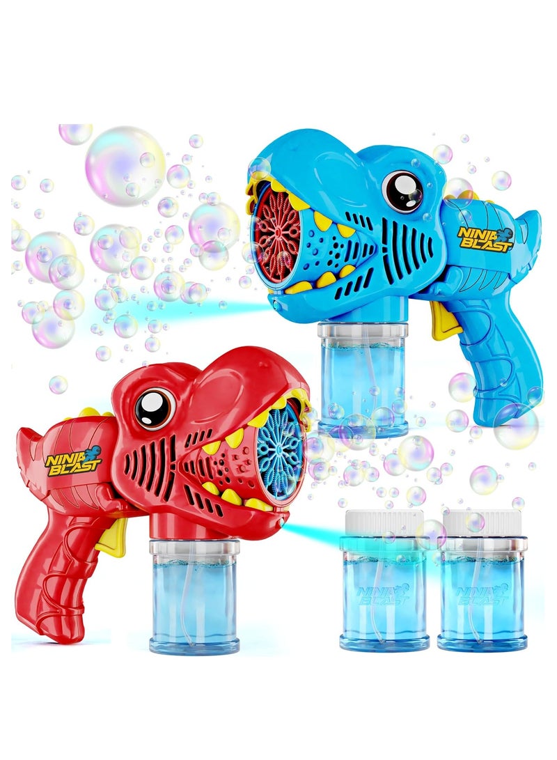 Dino Bubble Guns for Kids - 2 Pack - Bubbles Gun, Blaster, Blower, Maker, Machine for Boys & Girls- Cool Outdoor Dinosaur Toys for Toddlers - Birthday Gifts for Ages 3 4 5 6 7 8 Year Old Kid