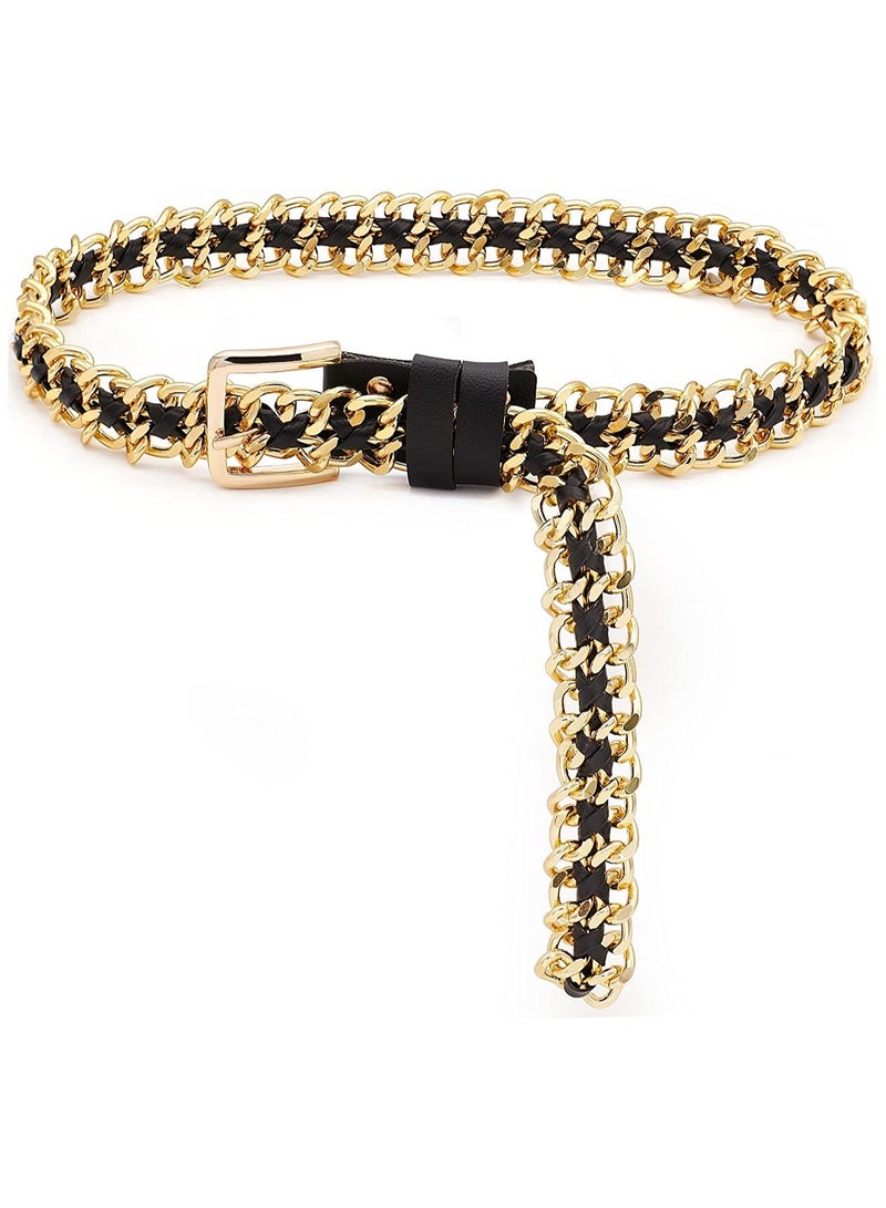 Metal Leather Chain Belts Punk Style Waist Belt for Women Dress Jeans