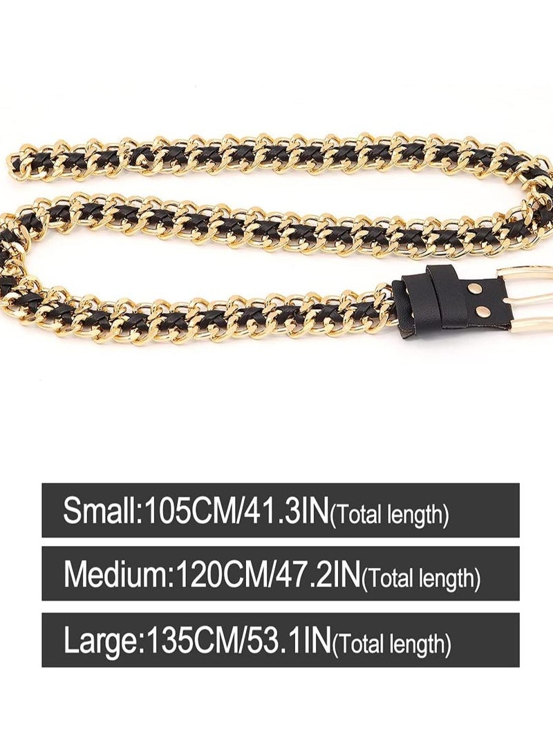 Metal Leather Chain Belts Punk Style Waist Belt for Women Dress Jeans