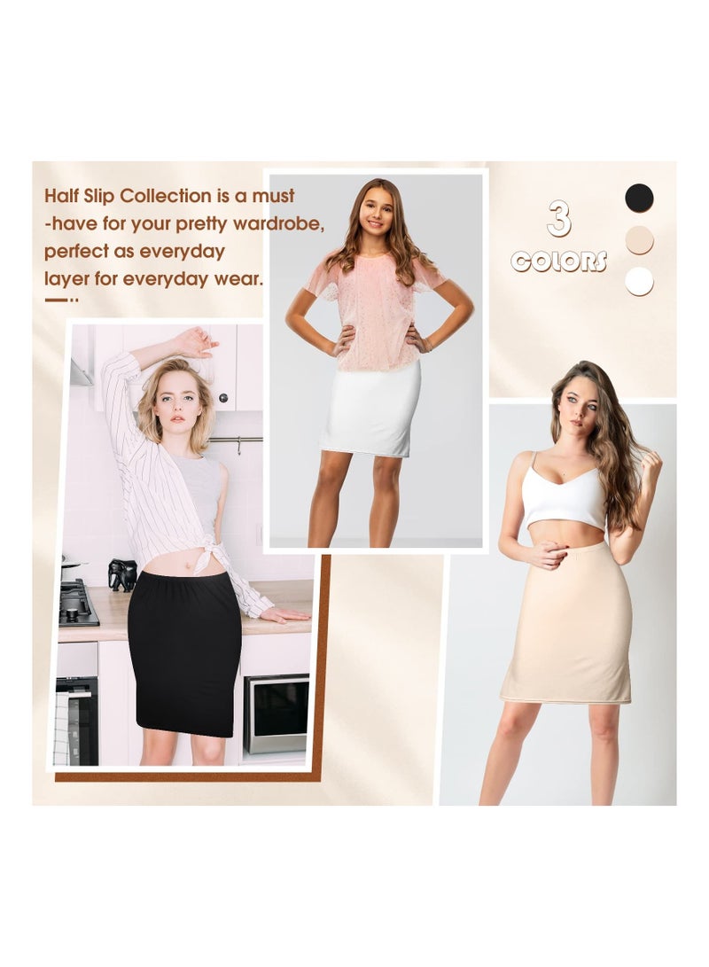 3 Pieces Women's Anti Static Nylon Half Slip Women's Silky Touch Anti Cling Above Knee Half Slip Dress for Under Dresses, Waistline Approx 65 Cm, 25.56 In, Hip Circumference is Approx 90 Cm, 35.43 In