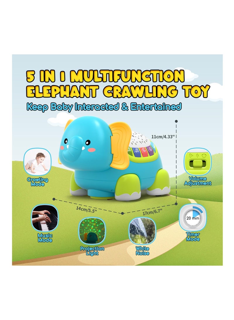 Crawling Musical Elephant Toys for 0-12 Months, Baby Toys 6 Months Plus, Toddler Sound Toys with Projector Light, Learning Gifs Toys for Boys Girls 1 Year Old