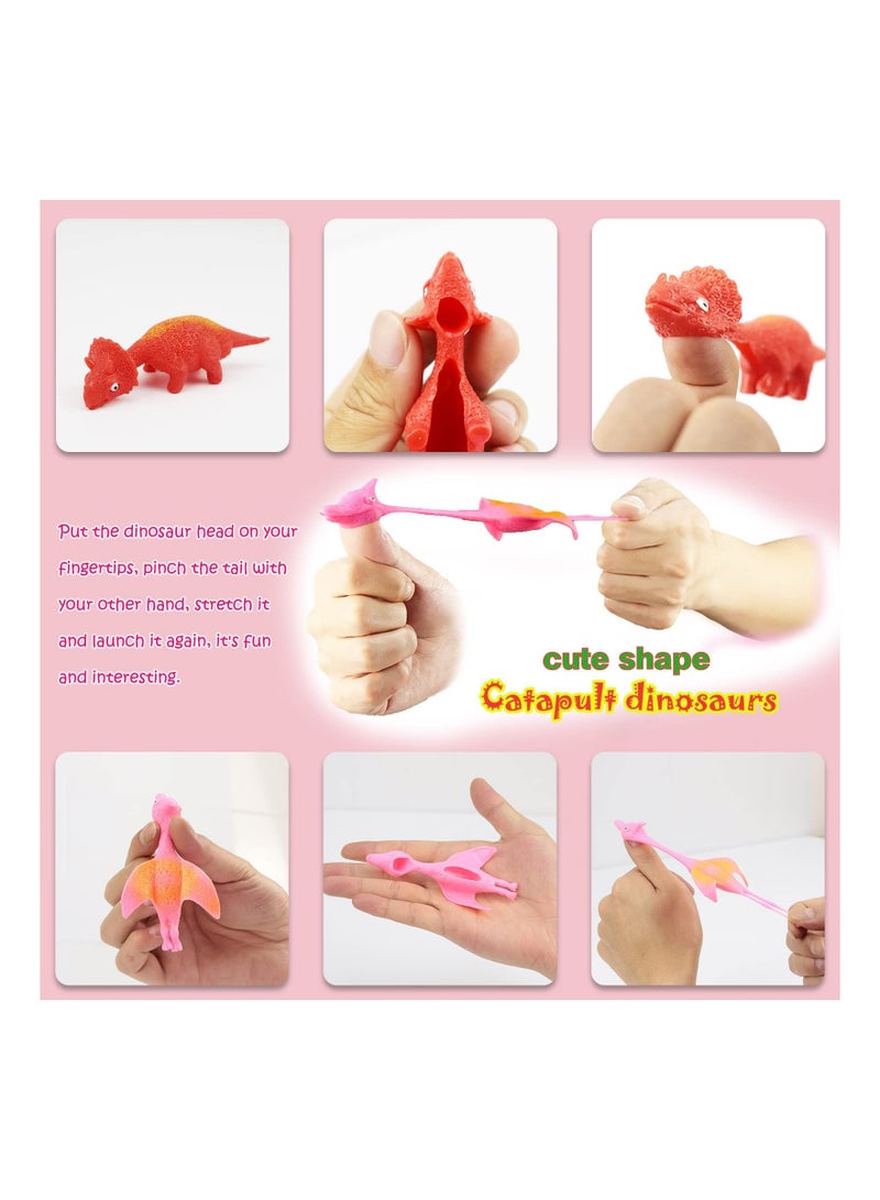 30 Pcs Slingshot Dinosaur Finger Toys, Catapult Toys Cute Shapes MultiColors Stretchy for Flying Games Birthdays and Party Favors