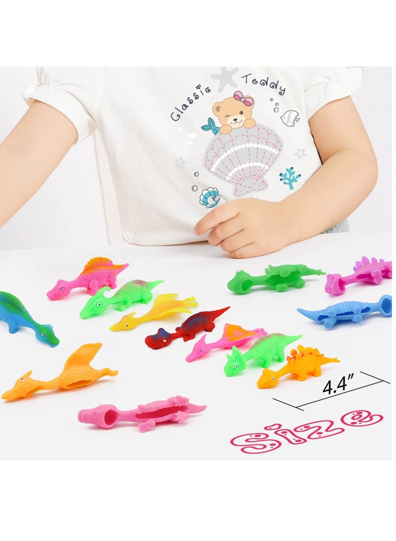 30 Pcs Slingshot Dinosaur Finger Toys, Catapult Toys Cute Shapes MultiColors Stretchy for Flying Games Birthdays and Party Favors