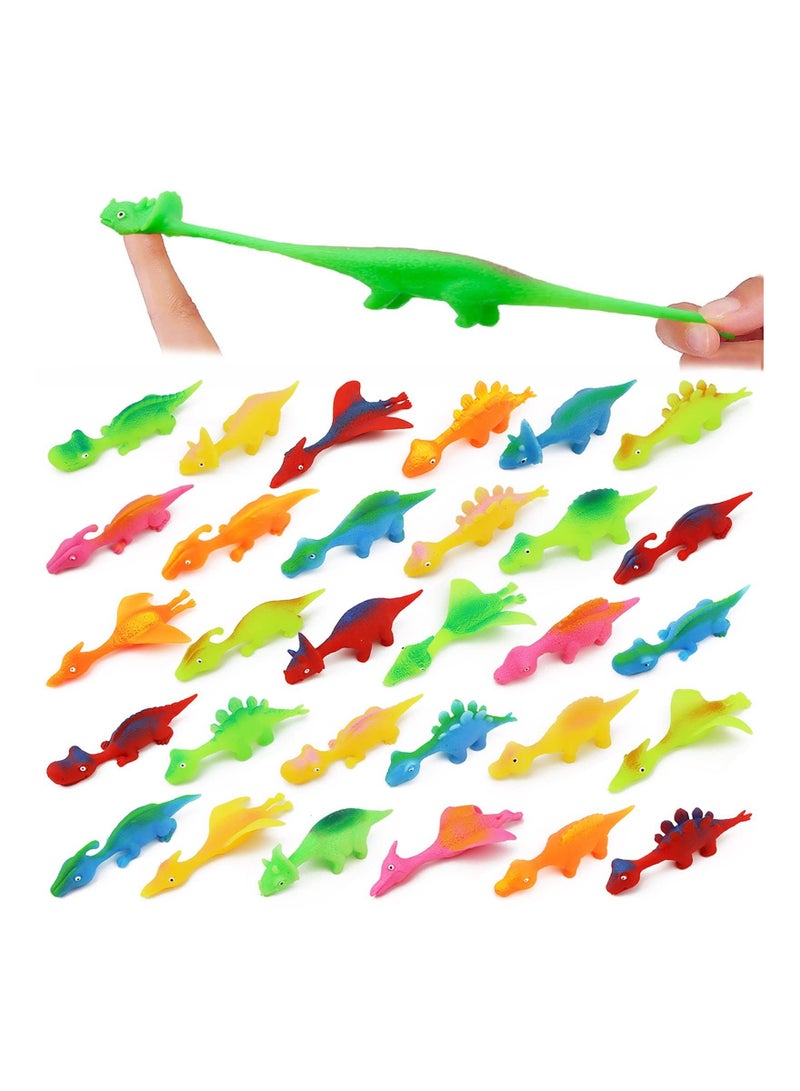 30 Pcs Slingshot Dinosaur Finger Toys, Catapult Toys Cute Shapes MultiColors Stretchy for Flying Games Birthdays and Party Favors