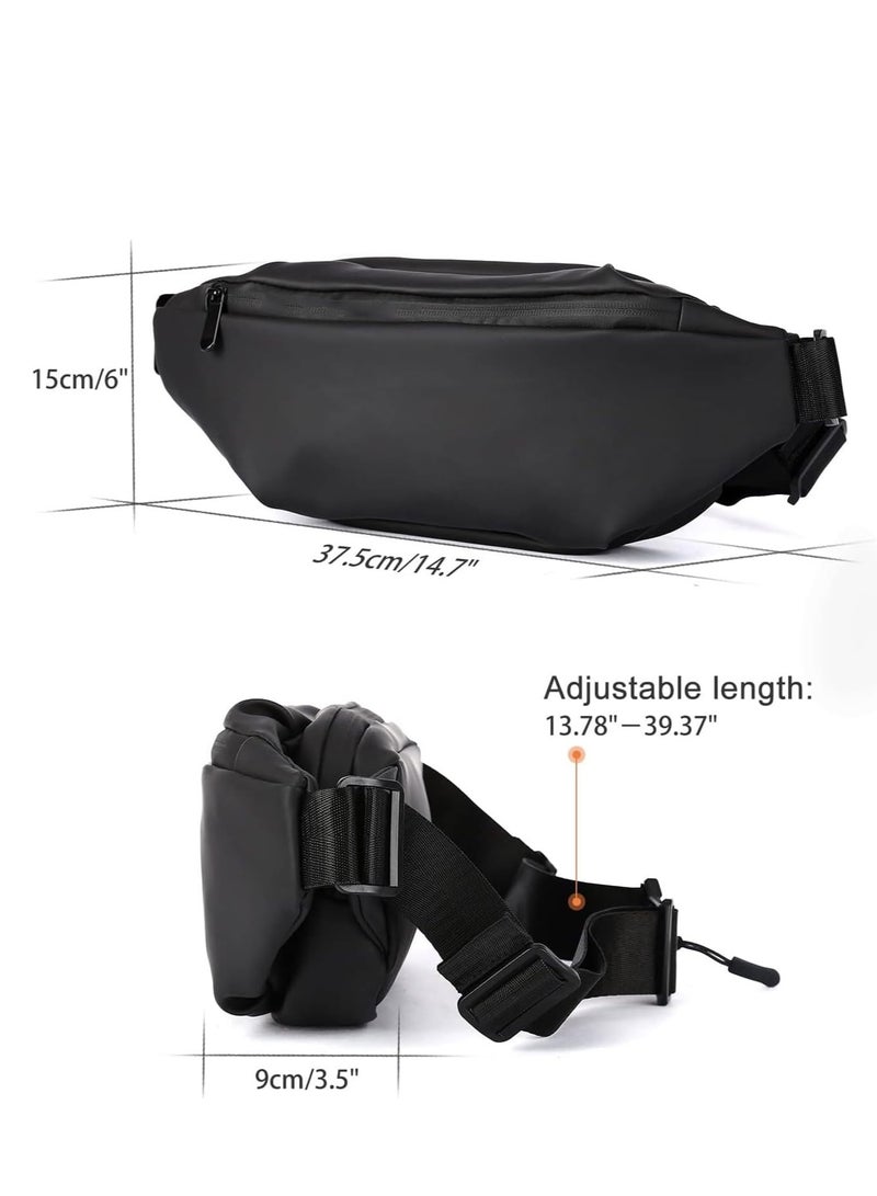 Waist Bag for Man Waterproof Big Capacity Crossbody Waist Bag Adjustable Straps Premium Lightweight Sporting Waist Bag Pack for Gym Fitness Workout Travel Work Commute Classic Black