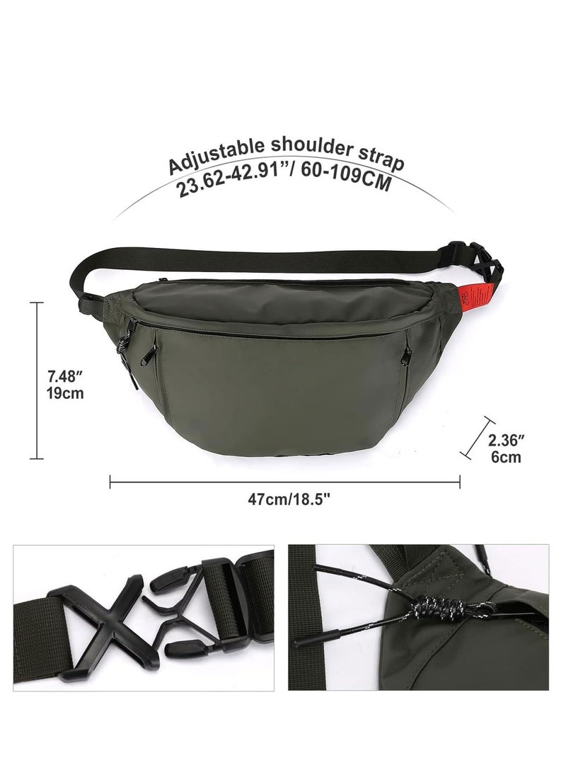 Waist Bag for Man Large Waterproof Crossbody Waist Bag Adjustable Straps Premium Lightweight Sporting Waist Bag Pack for Gym Fitness Workout Travel Work Commute Dark Green