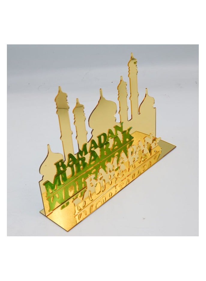 Exquisite Acrylic Ramadan Tabletop Decor for Home, Islamic Lightweight Craft Ornament Featuring Ramadan Mubarak Calligraphy, Perfect Crescent Ornaments for Islamic Parties, Radiant in Gold