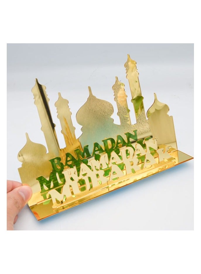 Exquisite Acrylic Ramadan Tabletop Decor for Home, Islamic Lightweight Craft Ornament Featuring Ramadan Mubarak Calligraphy, Perfect Crescent Ornaments for Islamic Parties, Radiant in Gold