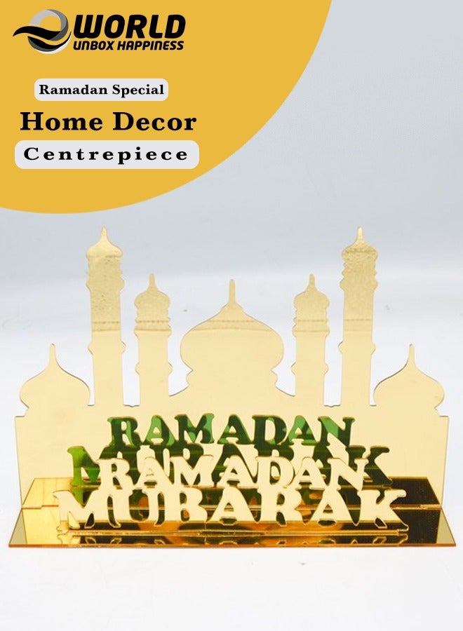 Exquisite Acrylic Ramadan Tabletop Decor for Home, Islamic Lightweight Craft Ornament Featuring Ramadan Mubarak Calligraphy, Perfect Crescent Ornaments for Islamic Parties, Radiant in Gold