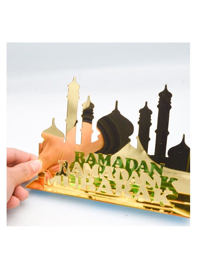 Exquisite Acrylic Ramadan Tabletop Decor for Home, Islamic Lightweight Craft Ornament Featuring Ramadan Mubarak Calligraphy, Perfect Crescent Ornaments for Islamic Parties, Radiant in Gold