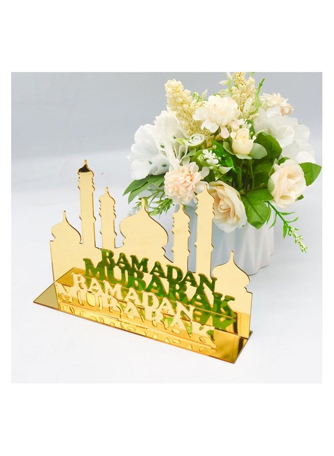 Exquisite Acrylic Ramadan Tabletop Decor for Home, Islamic Lightweight Craft Ornament Featuring Ramadan Mubarak Calligraphy, Perfect Crescent Ornaments for Islamic Parties, Radiant in Gold