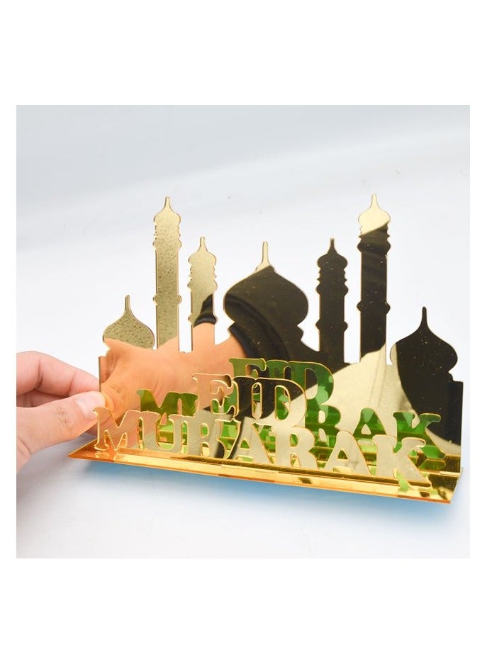 Exquisite Acrylic Ramadan Tabletop Decor for Home, Islamic Lightweight Craft Ornament Featuring Eid Mubarak Calligraphy, Perfect Crescent Ornaments for Islamic Parties, Radiant in Gold