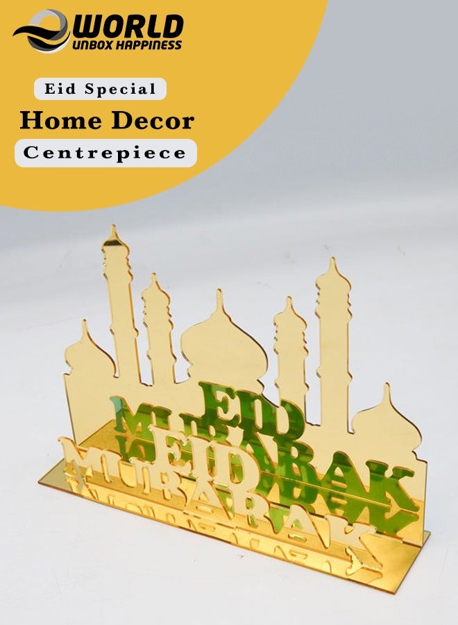 Exquisite Acrylic Ramadan Tabletop Decor for Home, Islamic Lightweight Craft Ornament Featuring Eid Mubarak Calligraphy, Perfect Crescent Ornaments for Islamic Parties, Radiant in Gold