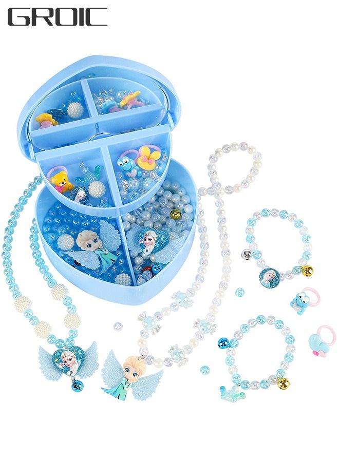 GROIC Beaded Necklace Bracelet Set Colorful Dress up Ice Princess for Girls Blue