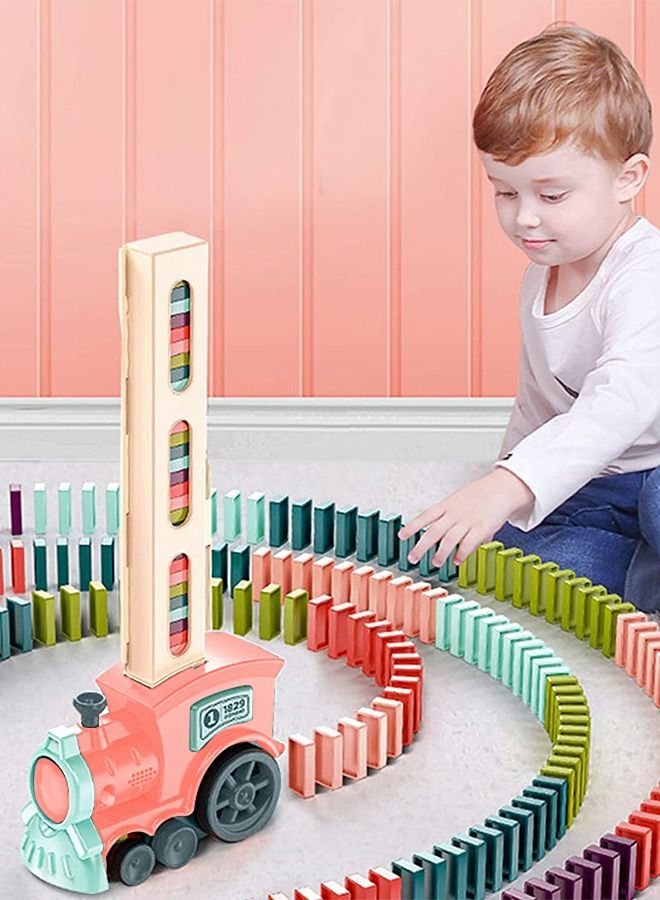 60 Pieces Dominos Train Toy Set, Automatic Domino Rally Train Model with Light and sound, Kids Domino Blocks Building Stacking Toy, Domino Set Stacker Game STEM Creative Gift