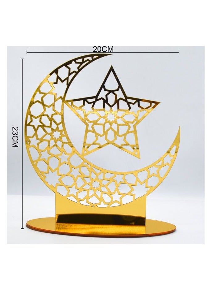 Exquisite Acrylic Ramadan and Eid Tabletop Decor for Home, Perfect Islamic Lightweight Star Crafted Crescent Ornaments, Radiant in Gold