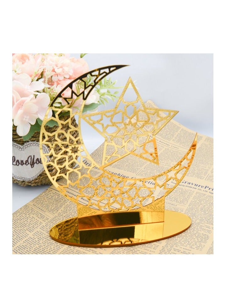 Exquisite Acrylic Ramadan and Eid Tabletop Decor for Home, Perfect Islamic Lightweight Star Crafted Crescent Ornaments, Radiant in Gold