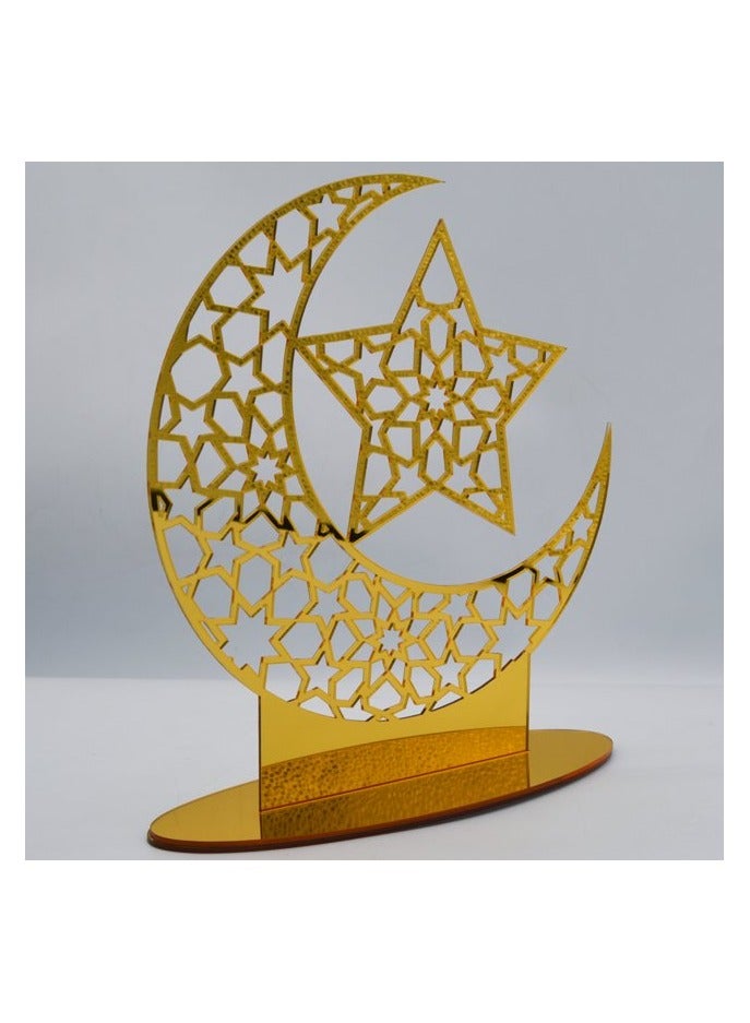Exquisite Acrylic Ramadan and Eid Tabletop Decor for Home, Perfect Islamic Lightweight Star Crafted Crescent Ornaments, Radiant in Gold