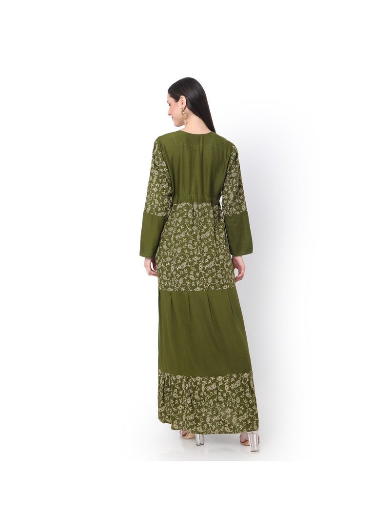 VISCOSE EMBROIDERED AND FLORAL PRINTED  ARABIC JALABIYA KAFTAN DRESS