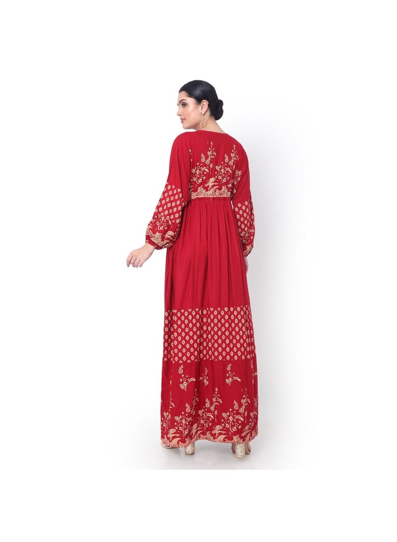 EMBROIDERED WITH PRINTED SOLID RED COLOUR ARABIC JALABIYA DRESS