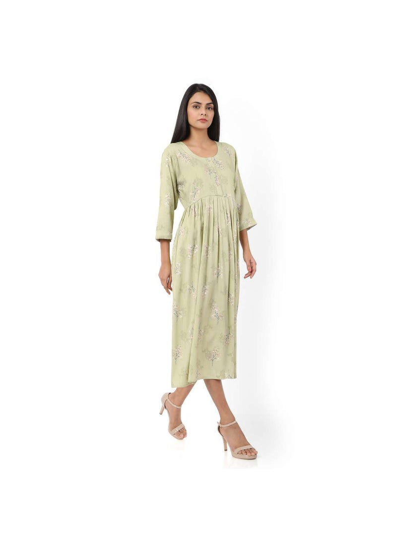 SHORT GREEN COLOUR STYLISH HIGH QUALITY PRINTED WITH FRONT BUTTONED STYLED ARABIC KAFTAN JALABIYA DRESS