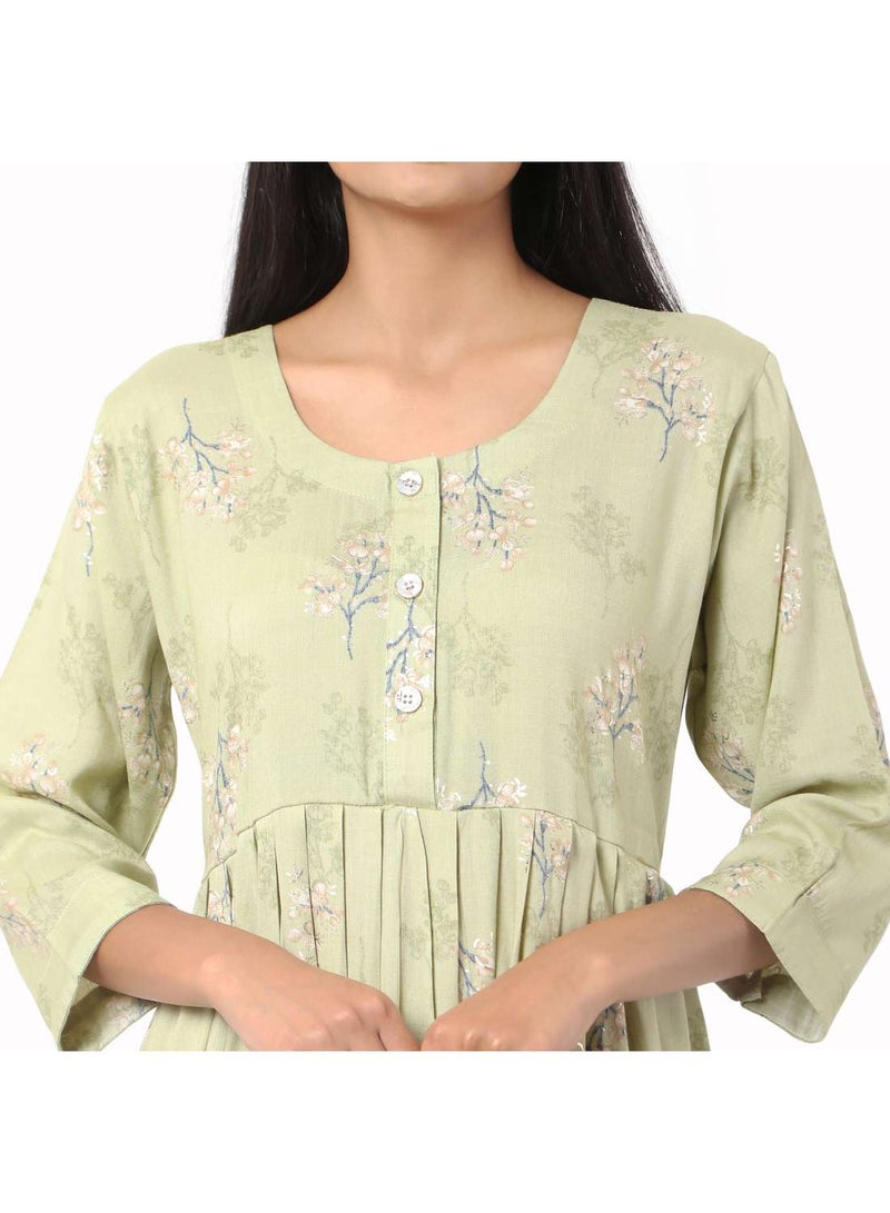 SHORT GREEN COLOUR STYLISH HIGH QUALITY PRINTED WITH FRONT BUTTONED STYLED ARABIC KAFTAN JALABIYA DRESS