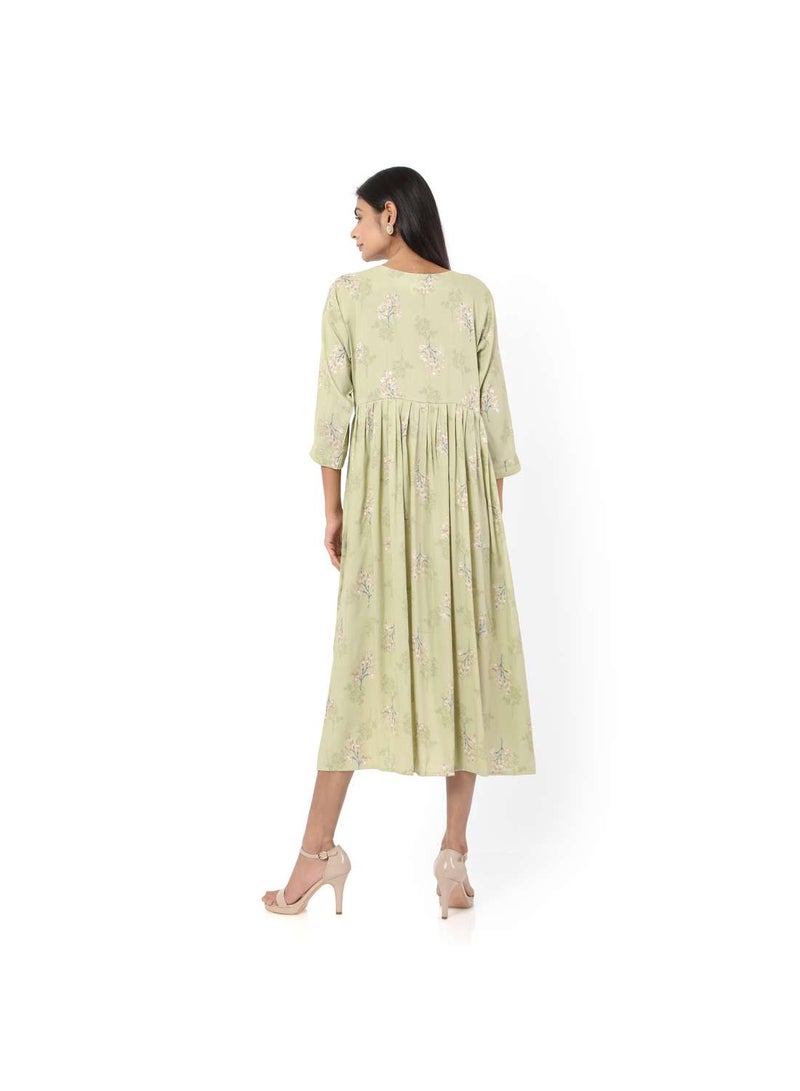 SHORT GREEN COLOUR STYLISH HIGH QUALITY PRINTED WITH FRONT BUTTONED STYLED ARABIC KAFTAN JALABIYA DRESS