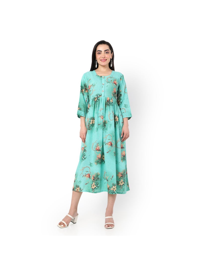 SHORT HIGH QUALITY FLORAL PRINTED WITH FRONT BUTTONED STYLED ARABIC KAFTAN JALABIYA DRESS