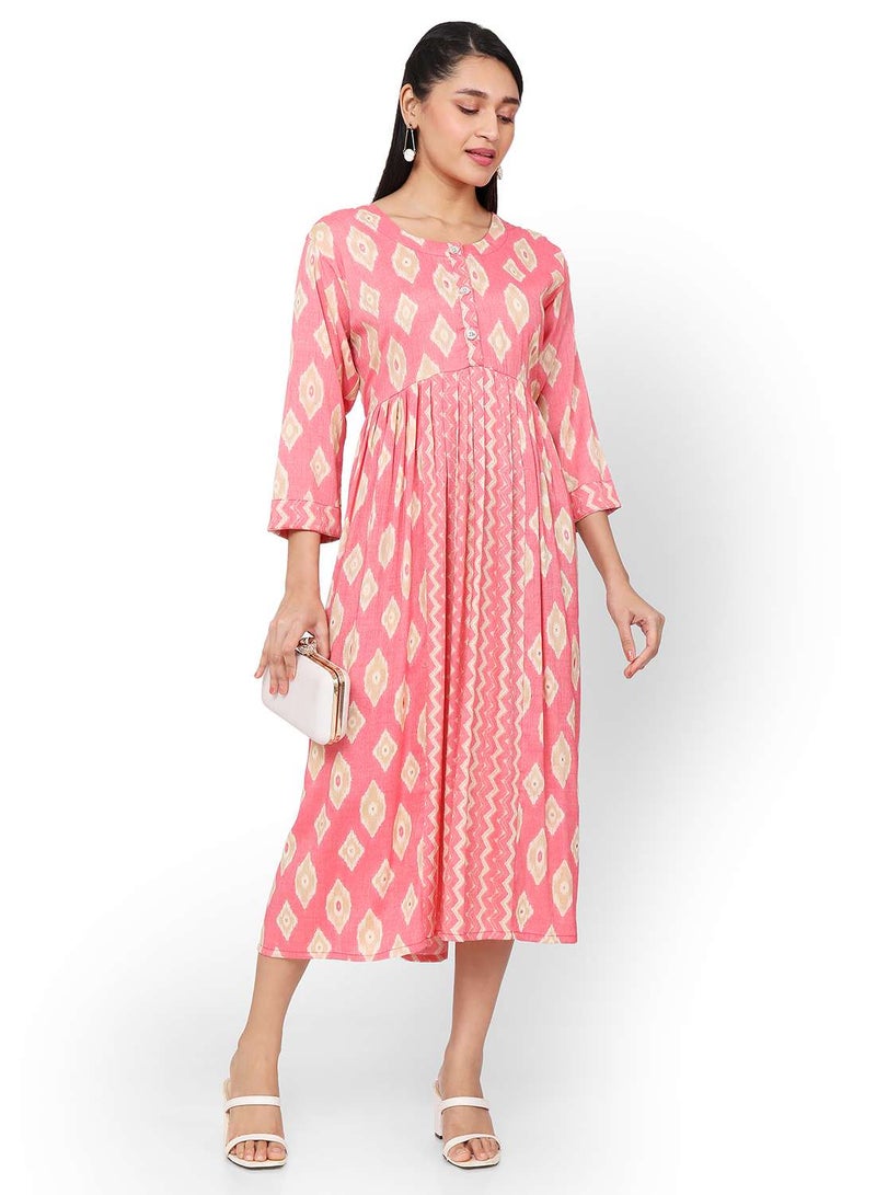 SHORT PRINTED THREEFORTH SLEEVES CASUAL ARABIC KAFTAN JALABIYA DRESS