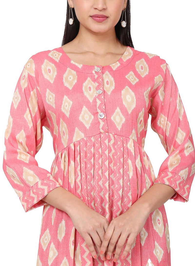 SHORT PRINTED THREEFORTH SLEEVES CASUAL ARABIC KAFTAN JALABIYA DRESS