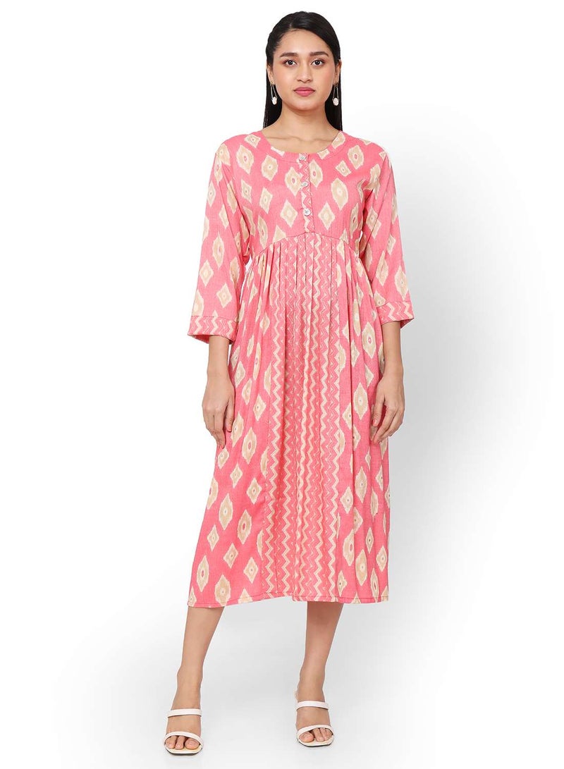 SHORT PRINTED THREEFORTH SLEEVES CASUAL ARABIC KAFTAN JALABIYA DRESS