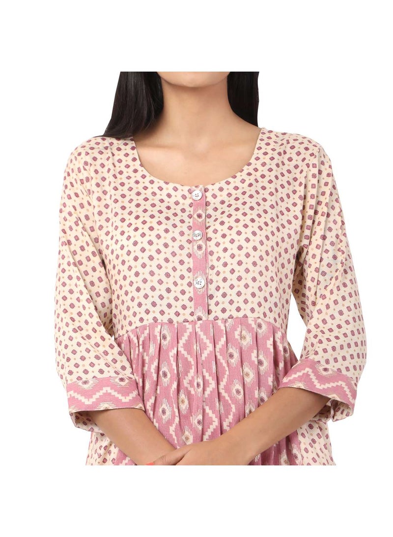 SHORT PINK COLOUR STYLISH HIGH QUALITY PRINTED WITH FRONT BUTTONED STYLED ARABIC KAFTAN JALABIYA DRESS