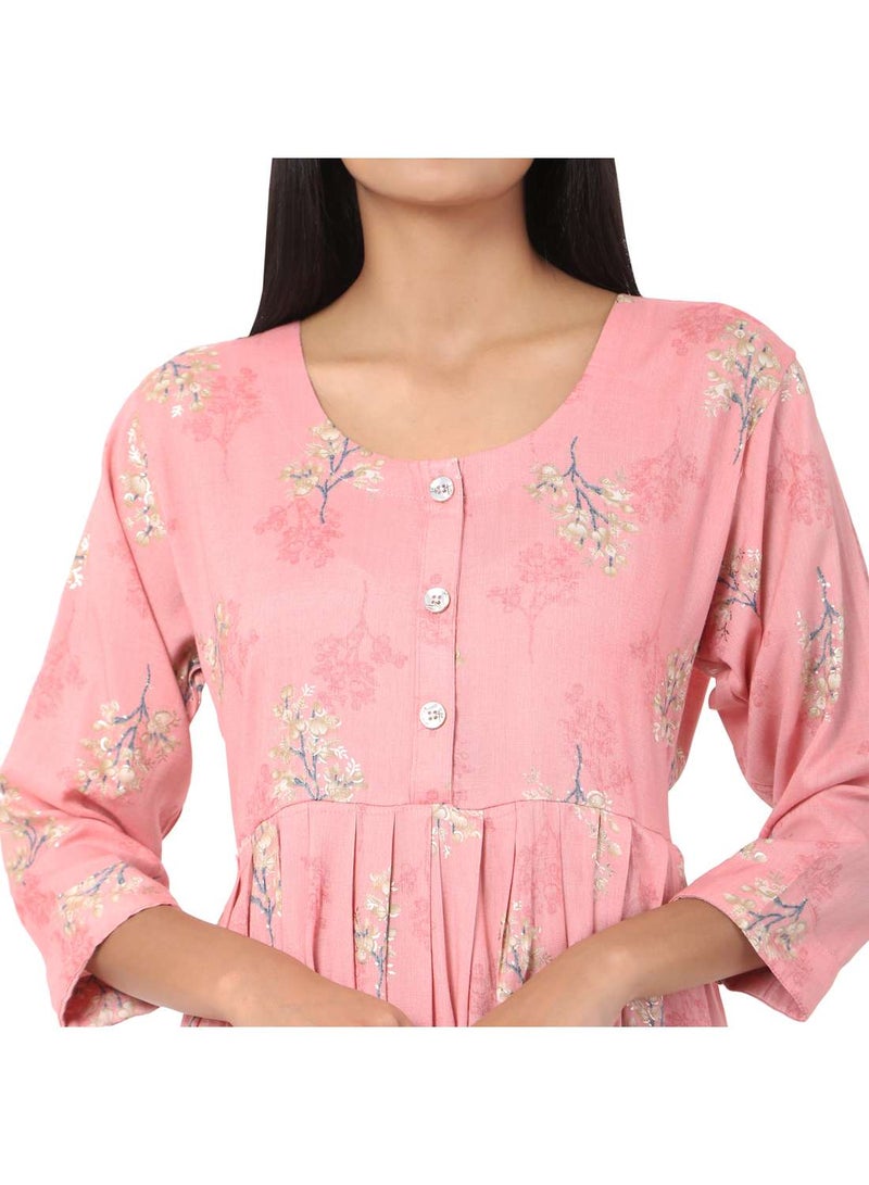 SHORT PINK COLOUR STYLISH HIGH QUALITY PRINTED WITH FRONT BUTTONED STYLED ARABIC KAFTAN JALABIYA DRESS