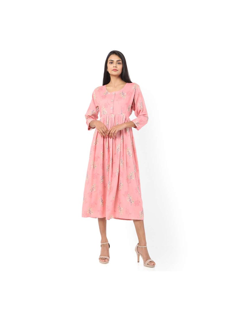 SHORT PINK COLOUR STYLISH HIGH QUALITY PRINTED WITH FRONT BUTTONED STYLED ARABIC KAFTAN JALABIYA DRESS