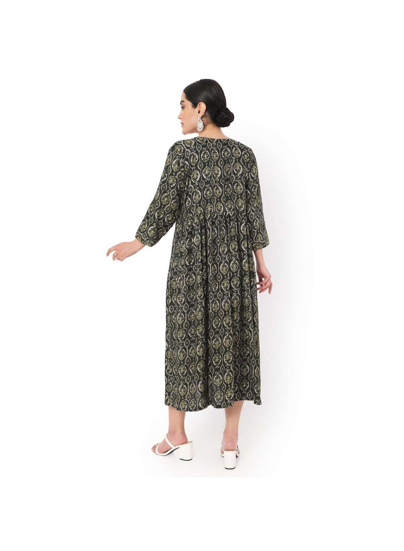 SHORT GREEN COLOUR STYLISH HIGH QUALITY PRINTED WITH FRONT BUTTONED STYLED ARABIC KAFTAN JALABIYA DRESS