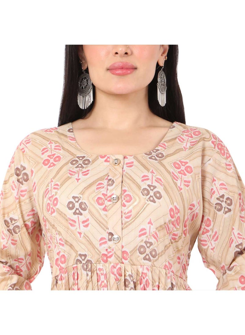 SOFT VISCOSE FRONT BUTTONED GEOMETRIC PRINT CASUAL SHORT ARABIC JALABIYA KAFTAN DRESS