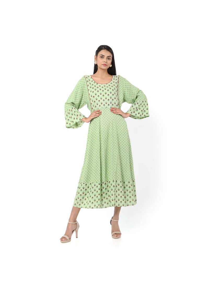 VISCOSE LONG FRILL SLEEVES DOT PRINTED ELEGANT ARABIC JALABIYA KAFTAN DRESS