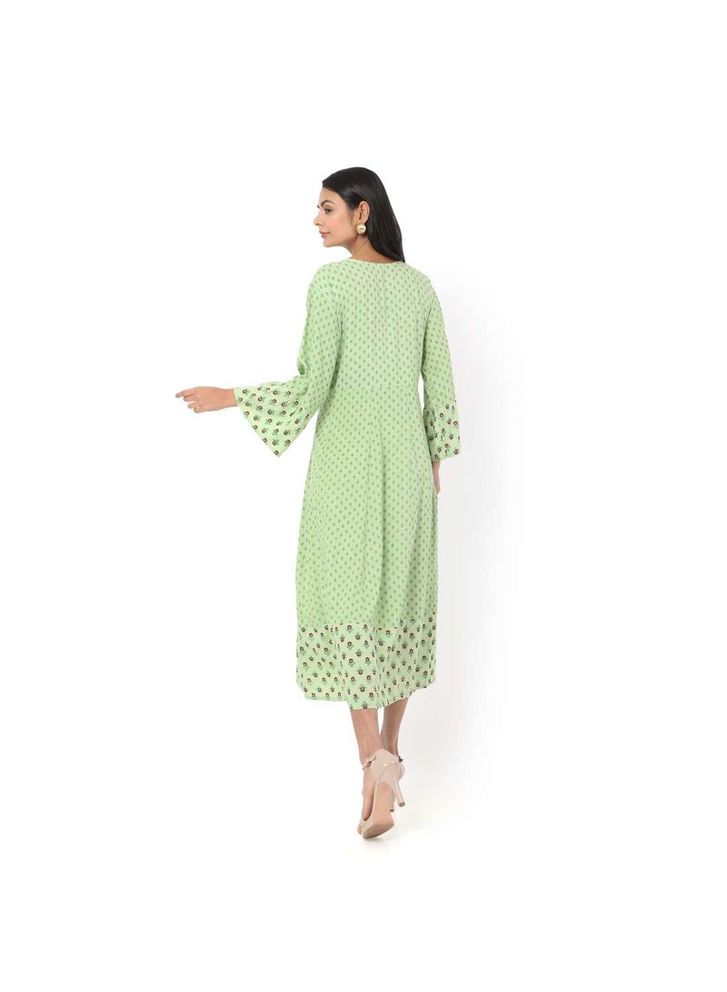 VISCOSE LONG FRILL SLEEVES DOT PRINTED ELEGANT ARABIC JALABIYA KAFTAN DRESS