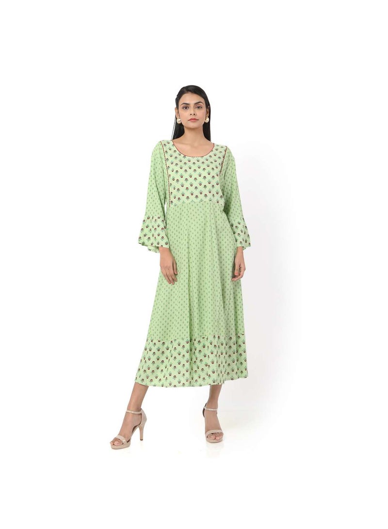 VISCOSE LONG FRILL SLEEVES DOT PRINTED ELEGANT ARABIC JALABIYA KAFTAN DRESS