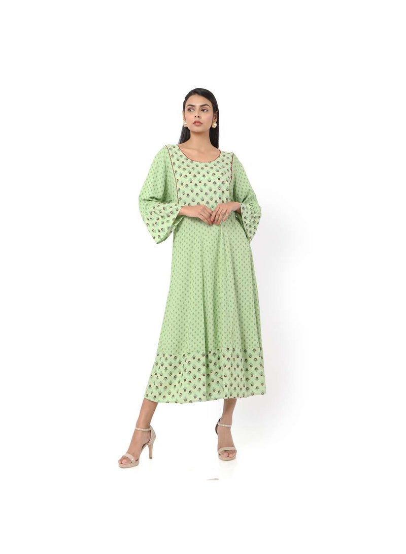 VISCOSE LONG FRILL SLEEVES DOT PRINTED ELEGANT ARABIC JALABIYA KAFTAN DRESS