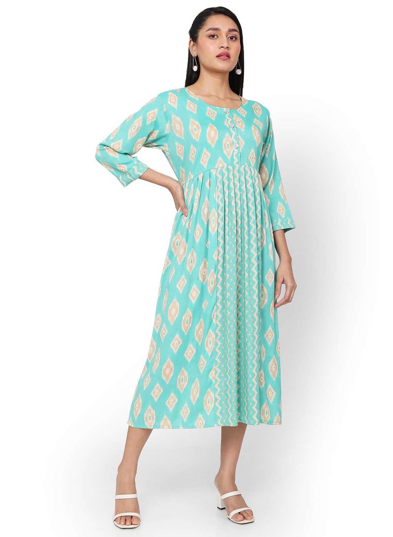 SHORT PRINTED THREEFORTH SLEEVES CASUAL ARABIC KAFTAN JALABIYA DRESS