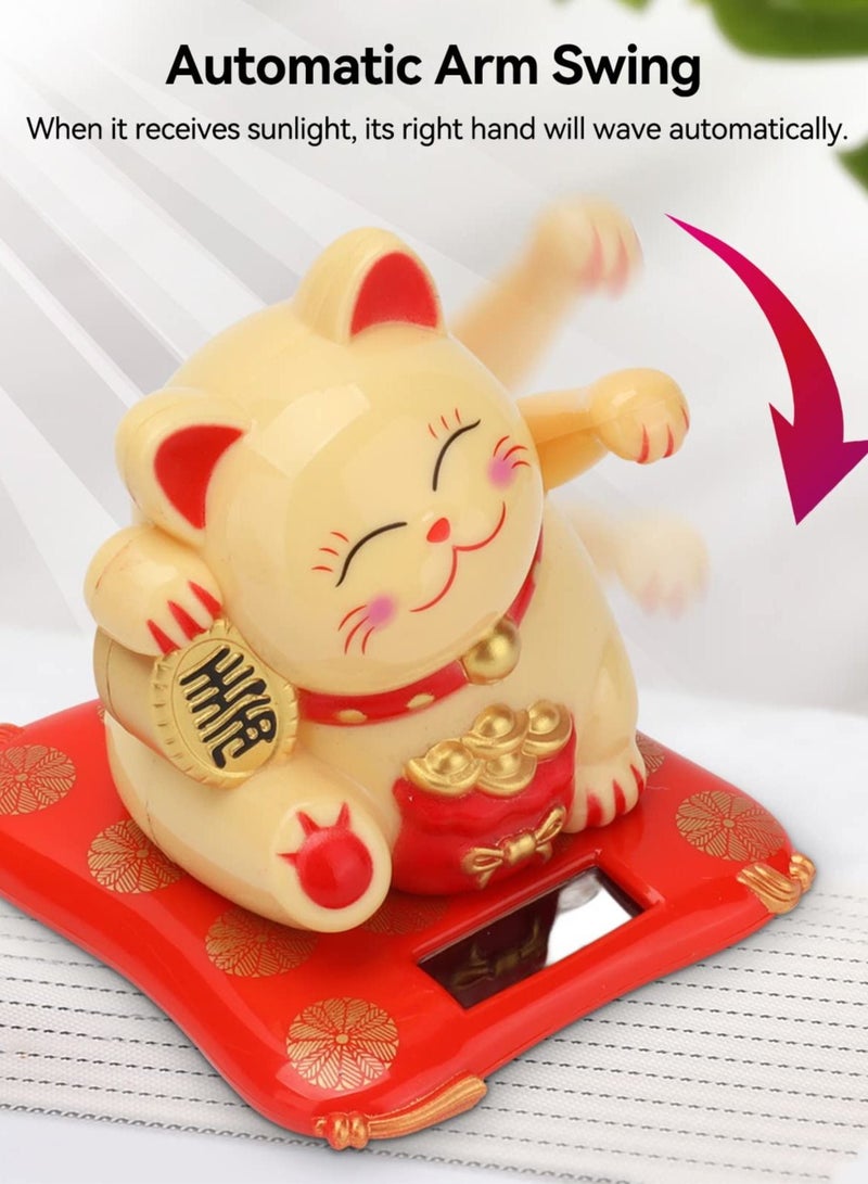 Solar Powered Waving Cat, Good Luck Cat, Welcoming Cat, Dashboard Decorations, for Home or Office Display, Gift for Friends or Colleagues (White)