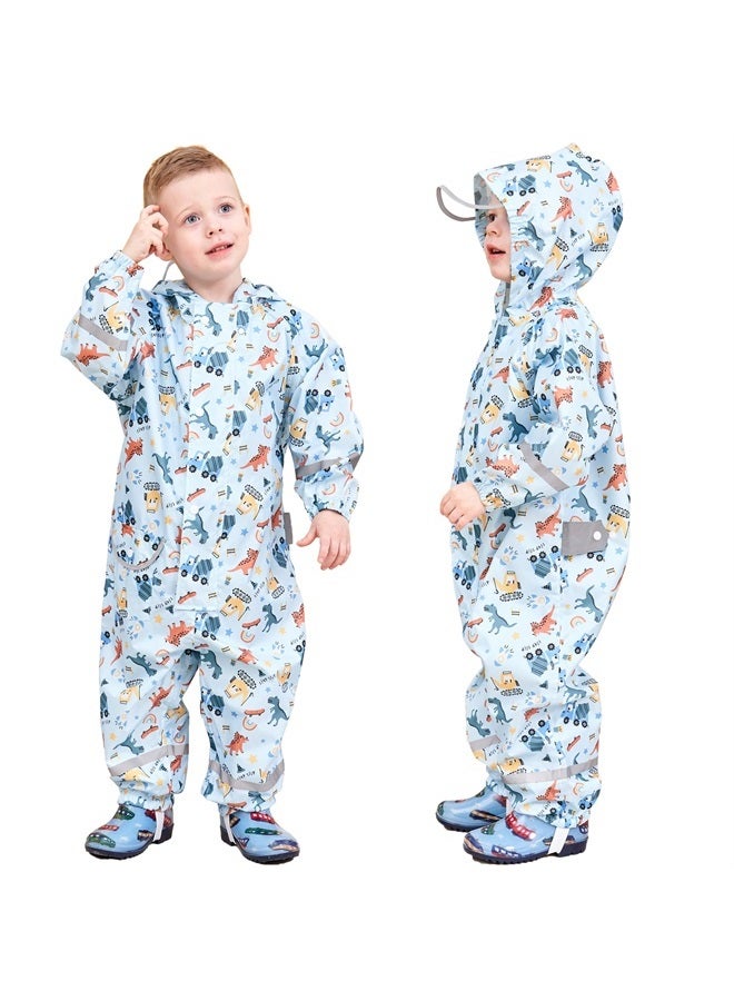 Kids Toddler Rain Suit for Boys Girls One Piece Hoodie Zipper Cartoon Waterproof Coverall Rain Jacket 8-10 Years 2XL Size