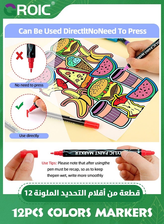 Acrylic Paint Pens,Dual Tip Acrylic Paint Markers with Brush Tip and Fine Tip Paint Pens for Wood, Canvas