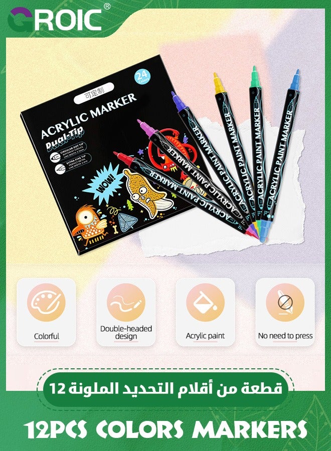 Acrylic Paint Pens,Dual Tip Acrylic Paint Markers with Brush Tip and Fine Tip Paint Pens for Wood, Canvas