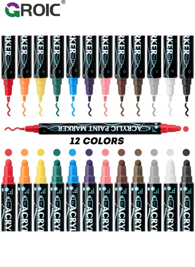Acrylic Paint Pens,Dual Tip Acrylic Paint Markers with Brush Tip and Fine Tip Paint Pens for Wood, Canvas