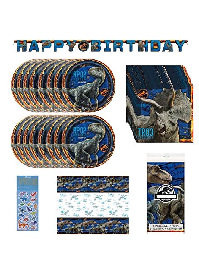 Jurassic World Fallen Kingdom Birthday Party Supplies Decoration Bundle Pack Includes Dessert Cake Plates Napkins Table Cover Happy Birthday Banner Serves 16